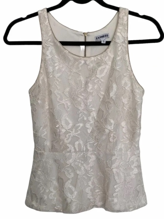 Express Tops - Express Ivory Lace Peplum Tank Top - L